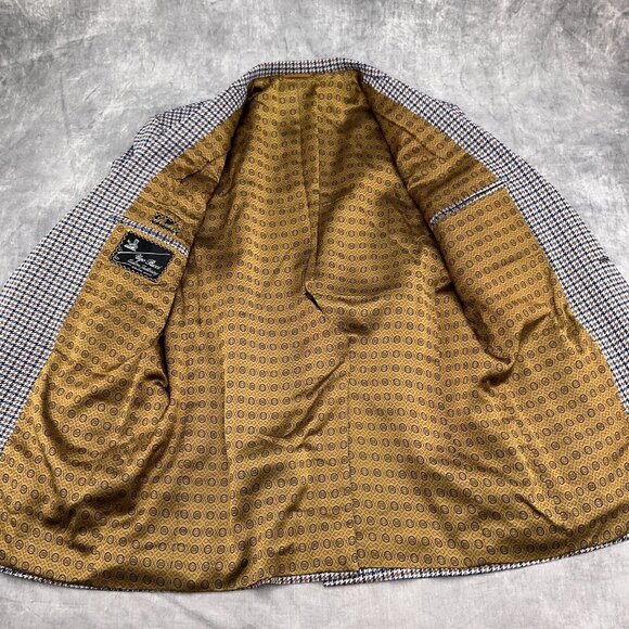 Ugo‎ Pucci Blazer Men 40 Gray Blue Brown Houndstooth Belt Union USA 70s VTG - Picture 10 of 13
